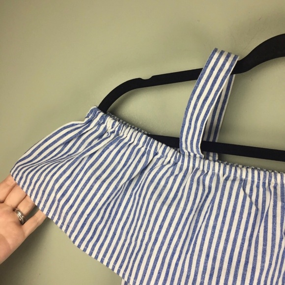 J Crew Factory Striped Flounce Cold Shoulder Linen Blend Top Size 0 - Picture 5 of 8